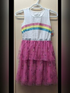 Care Bears White Rainbow Sun Dress with Pink Tiered Tulle Skirt